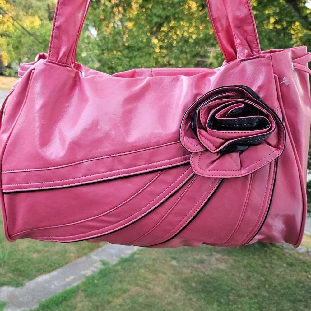 Women Fashion Shoulder Bag Purse Pink Faux Vegan Leather Bag Handbag